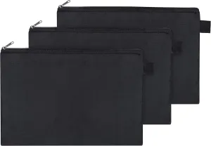 Sun Lifestyle Zipper Bag - Set Of 3 - Carry All Pouch To Organize Travel Toiletries Pens Cosmetics (9.5 x 6.5, Black)