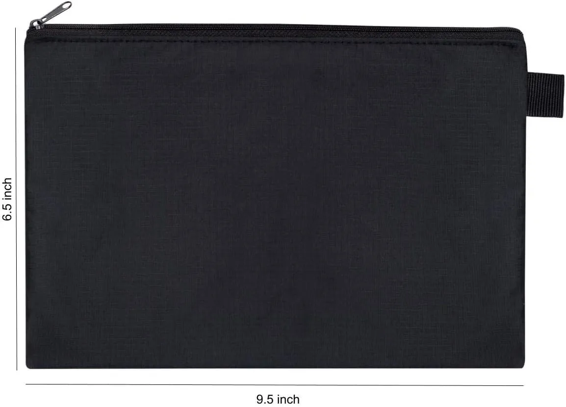 Sun Lifestyle Zipper Bag - Set Of 3 - Carry All Pouch To Organize Travel Toiletries Pens Cosmetics (9.5 x 6.5, Black)
