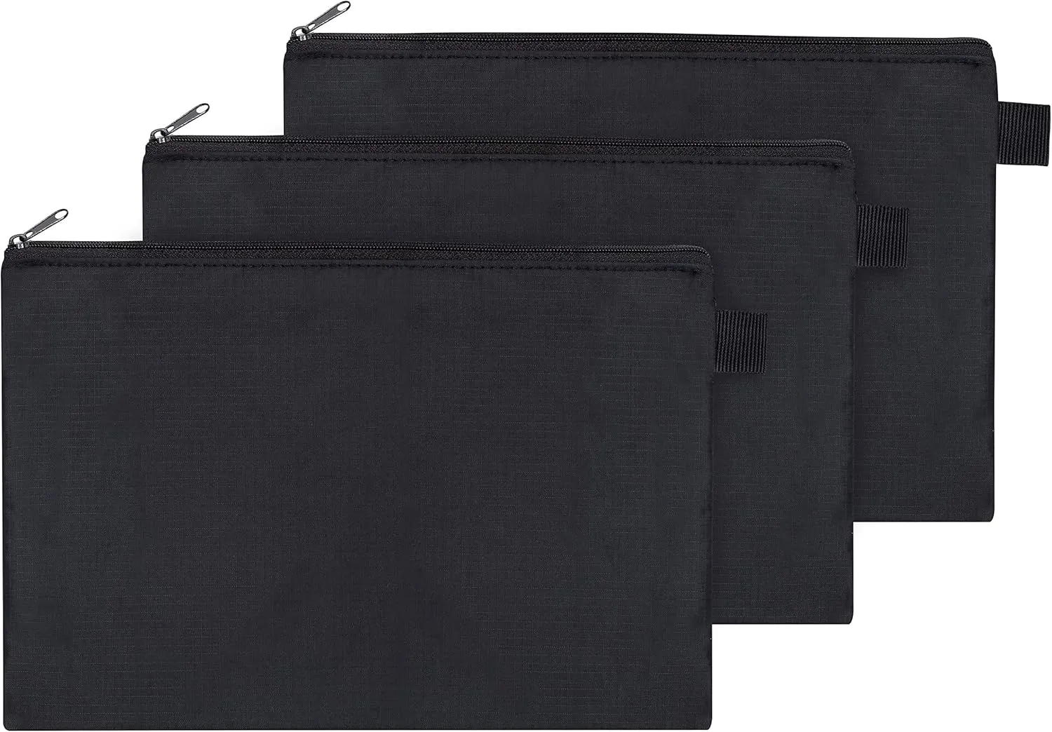Sun Lifestyle Zipper Bag - Set Of 3 - Carry All Pouch To Organize Travel Toiletries Pens Cosmetics (9.5 x 6.5, Black)