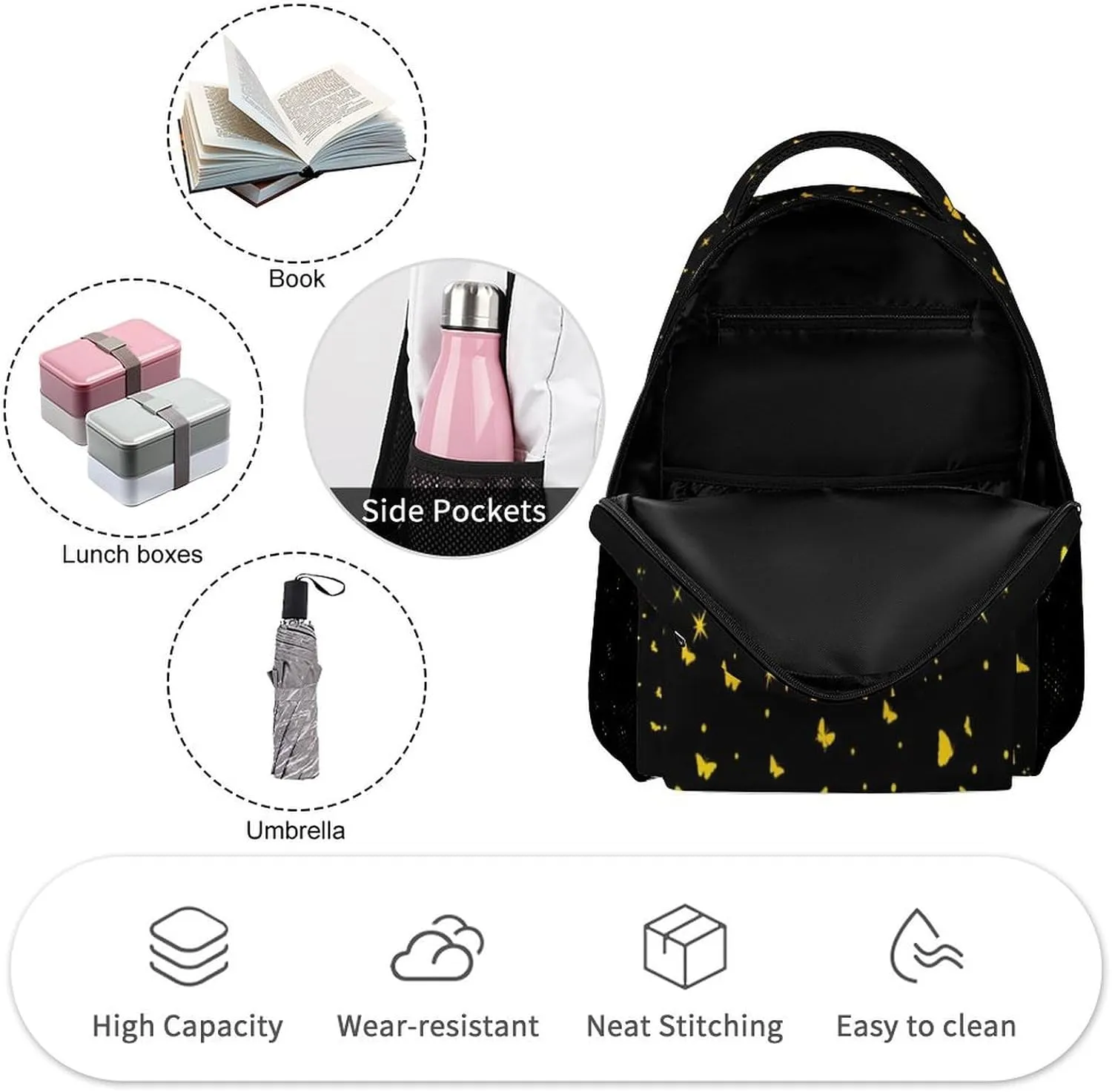 Sunflower Backpack for Kids Girls Boys School, 16 Inches Cute Sunflowers Theme Bookbag, Adjustable, Lightweight, Large Capacity, Colorful Daily Casual Backpacks
