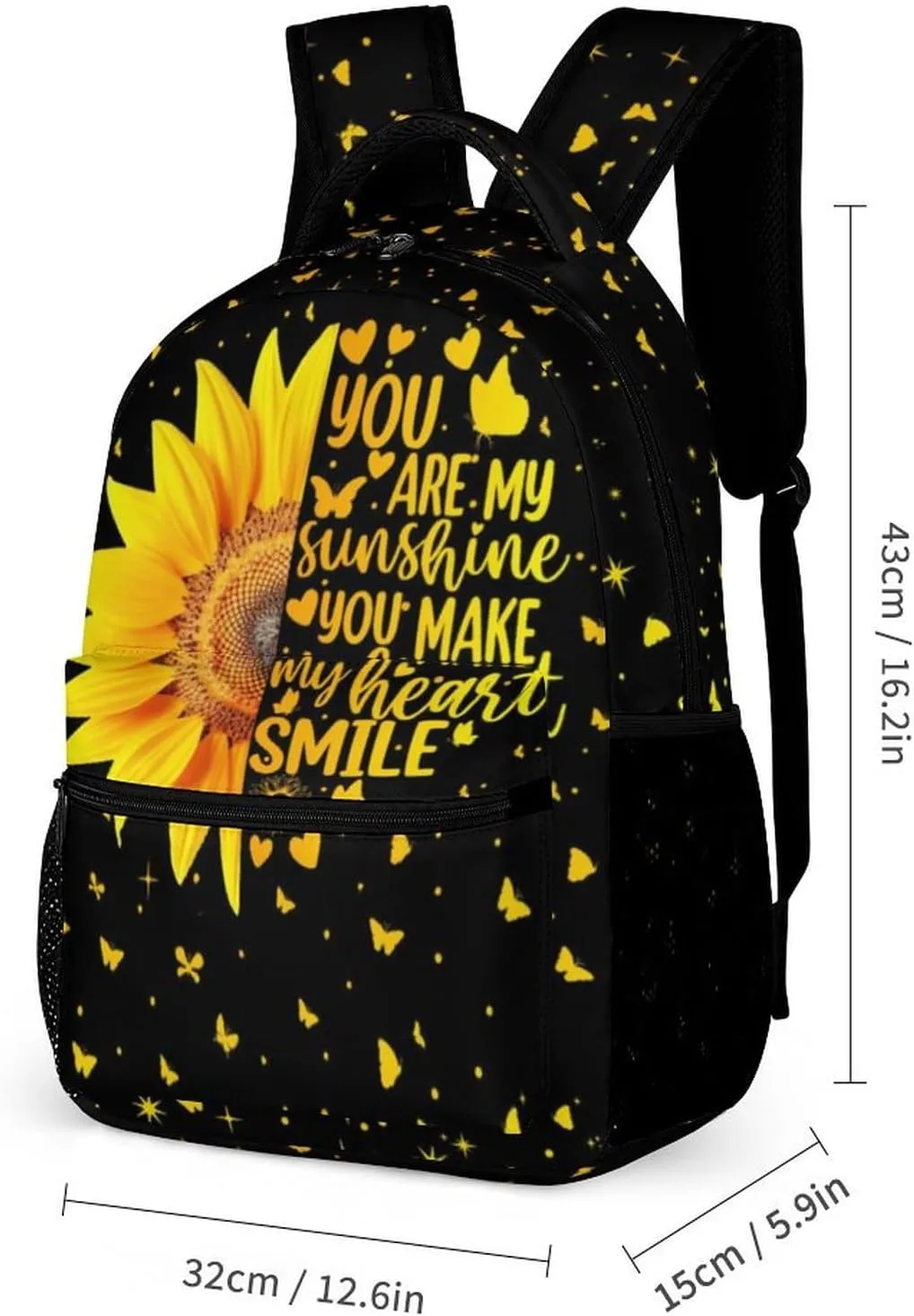 Sunflower Backpack for Kids Girls Boys School, 16 Inches Cute Sunflowers Theme Bookbag, Adjustable, Lightweight, Large Capacity, Colorful Daily Casual Backpacks