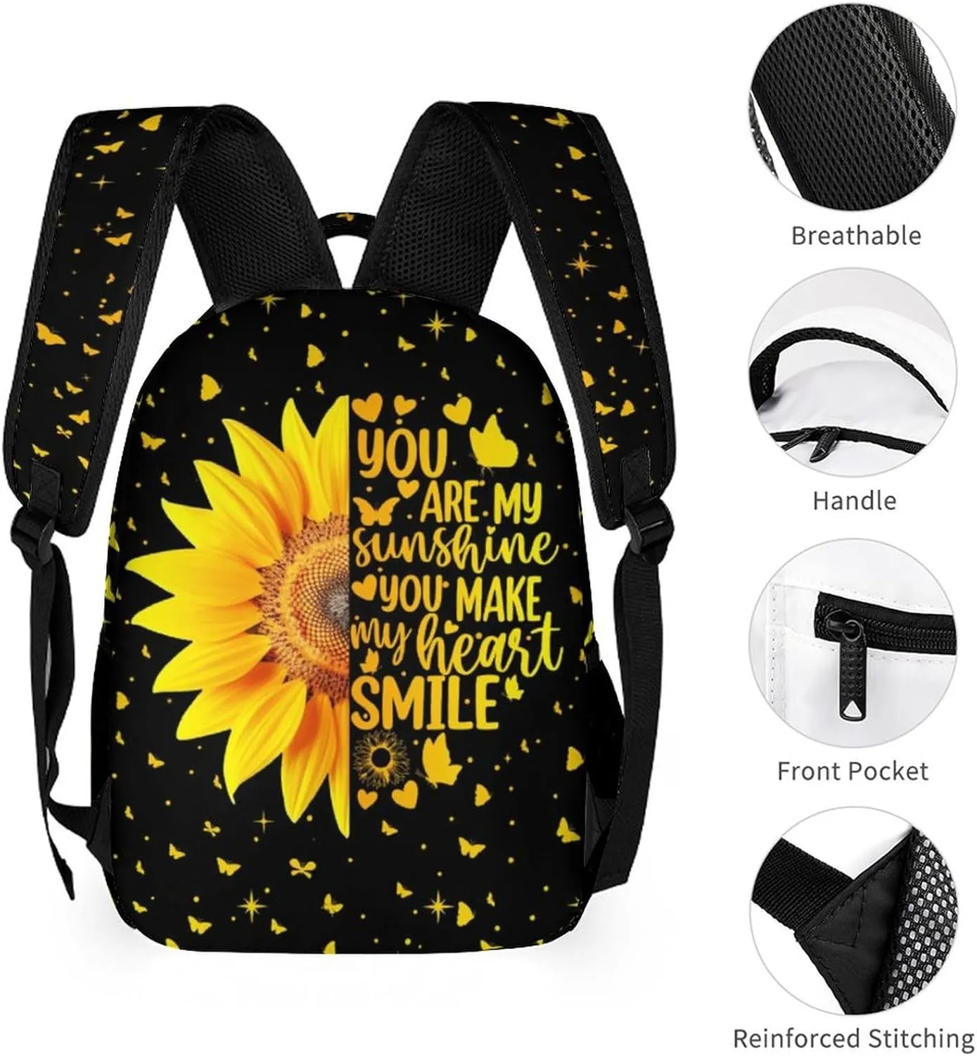 Sunflower Backpack for Kids Girls Boys School, 16 Inches Cute Sunflowers Theme Bookbag, Adjustable, Lightweight, Large Capacity, Colorful Daily Casual Backpacks