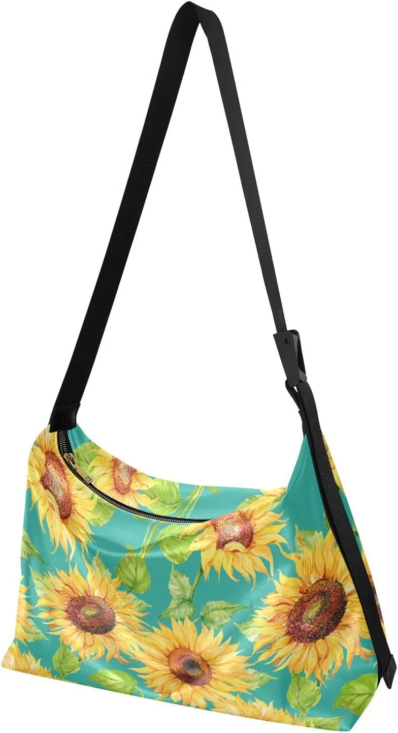 Sunflower Print Sling Bag for Women Crossbody Purse Leather Shoulder Handbag Purses for Women with Adjustable