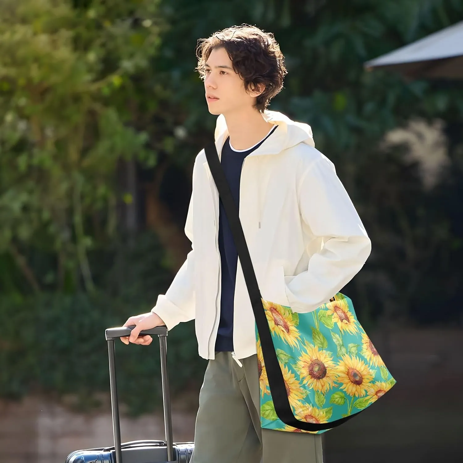 Sunflower Print Sling Bag for Women Crossbody Purse Leather Shoulder Handbag Purses for Women with Adjustable