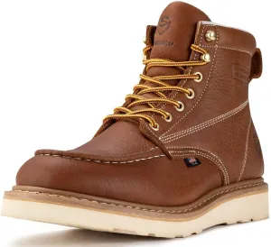 SUREWAY 6 in Mens Steel Toe Work Boots for Men-Full Grain Leather,Goodyear,Non-Slip EH Safety Industial Construction Wedge Moc Toe Work Boots/Shoes