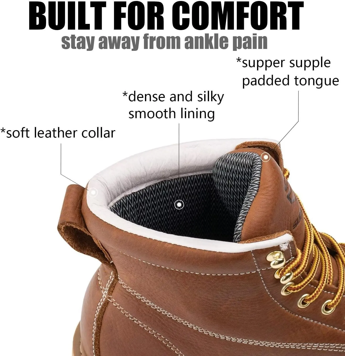 SUREWAY 6 in Mens Steel Toe Work Boots for Men-Full Grain Leather,Goodyear,Non-Slip EH Safety Industial Construction Wedge Moc Toe Work Boots/Shoes