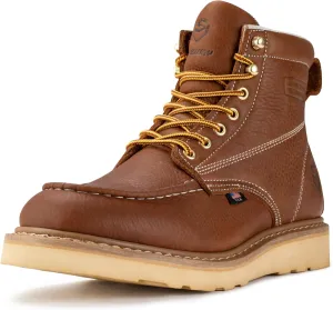 SUREWAY 6 in Mens Waterproof Soft Toe Work Boots for Men-Full Grain Leather,Goodyear,Non-Slip EH Safety Industial Construction Wedge Moc Toe Work Boots/Shoes,Waterproof Soft Toe Tobacco,Size 9.5