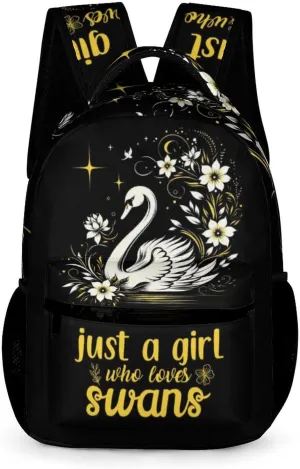 Swan Backpack for Kids Girls Boys School, 16 Inches Cute Swans Theme Bookbag, Adjustable, Lightweight, Large Capacity, Colorful Daily Casual Backpacks