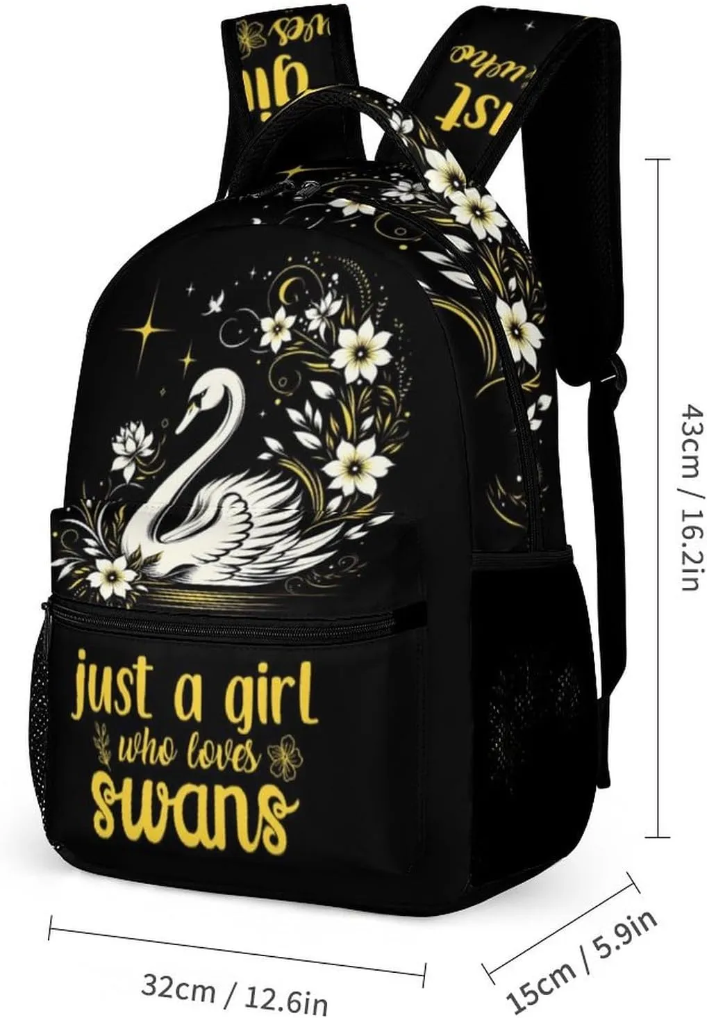 Swan Backpack for Kids Girls Boys School, 16 Inches Cute Swans Theme Bookbag, Adjustable, Lightweight, Large Capacity, Colorful Daily Casual Backpacks