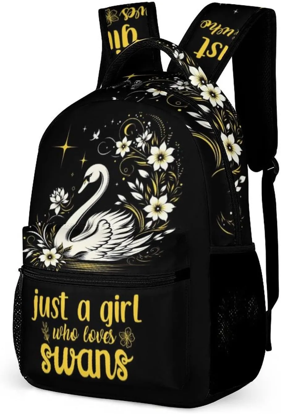 Swan Backpack for Kids Girls Boys School, 16 Inches Cute Swans Theme Bookbag, Adjustable, Lightweight, Large Capacity, Colorful Daily Casual Backpacks