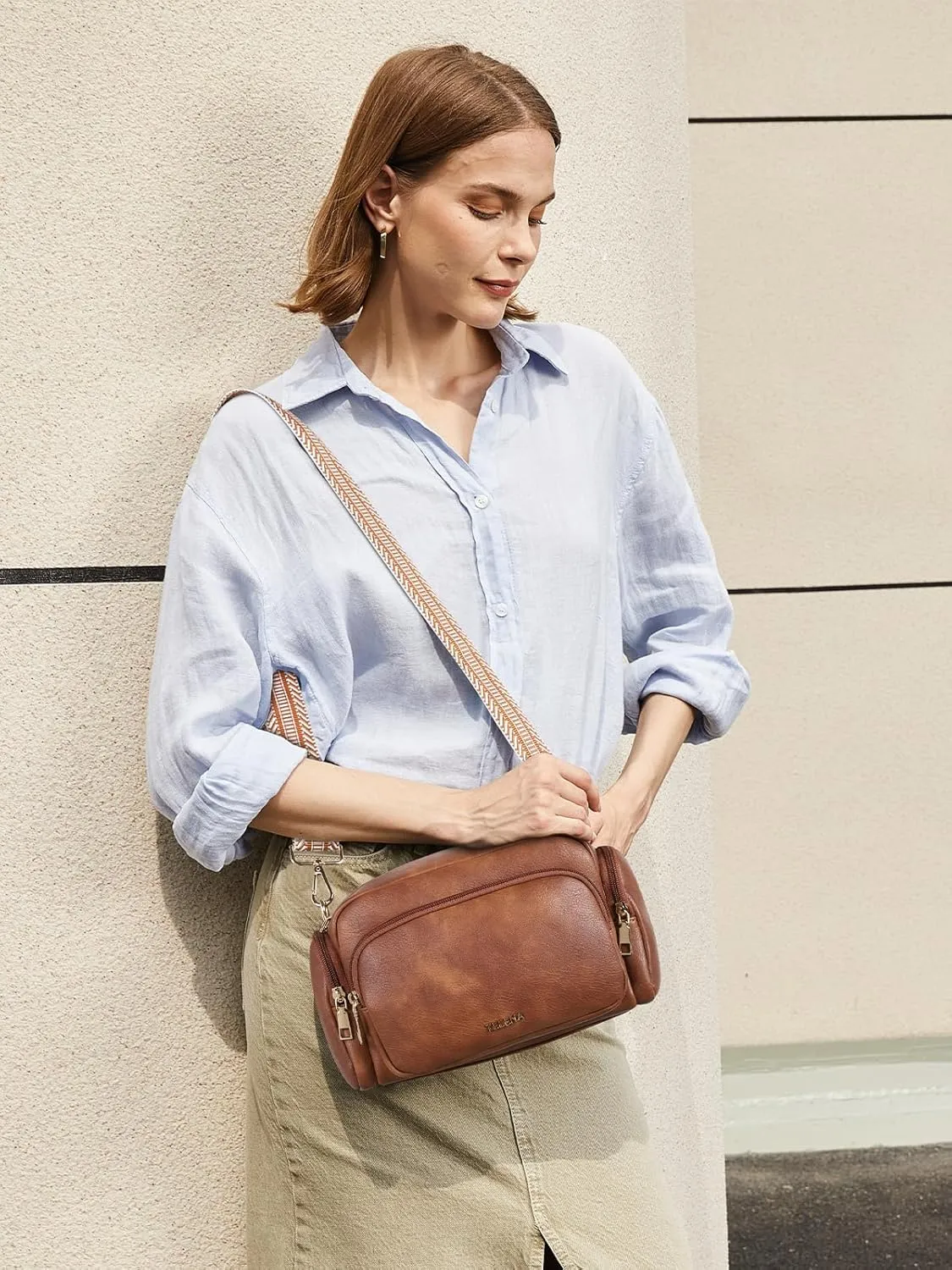 Telena Crossbody Bags for Women Vegan Leather Purse Multi Pocket Camera Bag with Adjustable Shoulder Strap