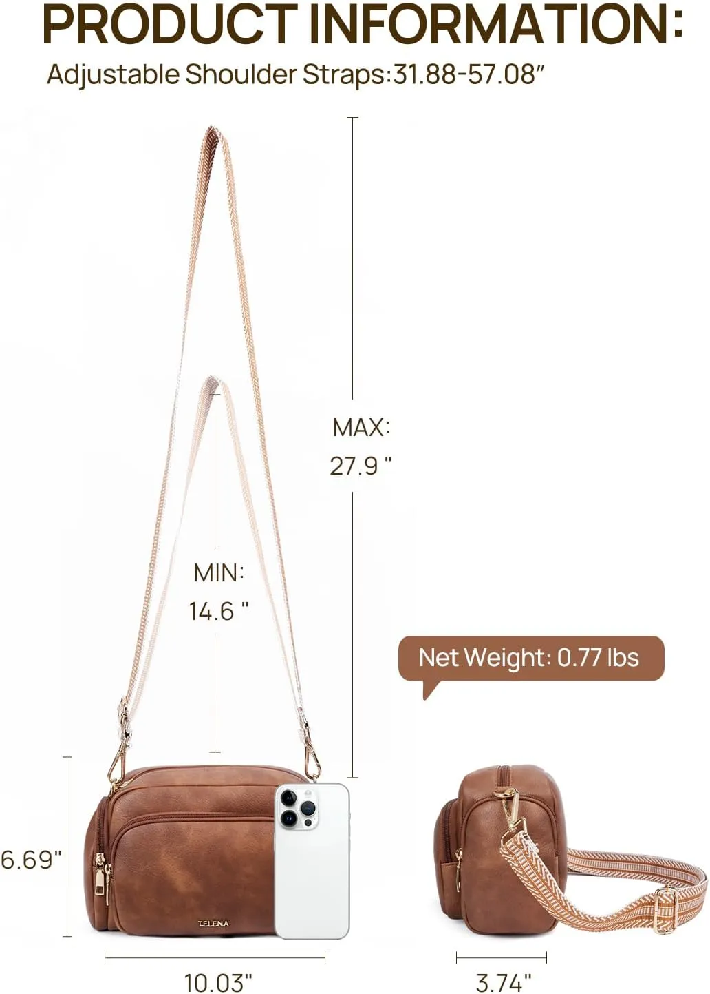 Telena Crossbody Bags for Women Vegan Leather Purse Multi Pocket Camera Bag with Adjustable Shoulder Strap