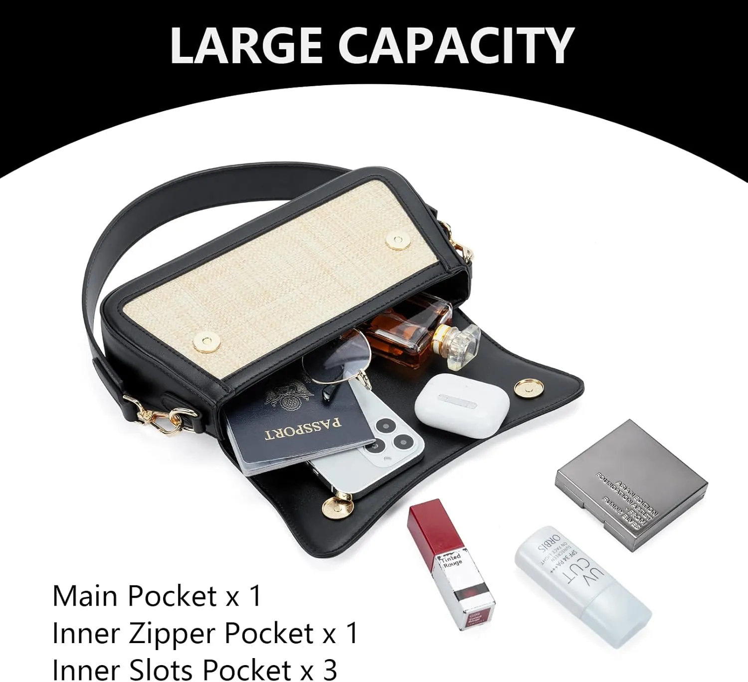 Telena Shoulder Bag for Women Vegan Leather Women's Shoulder Purses Handbags with 2 Removable Strap Crossbody Bag Purses