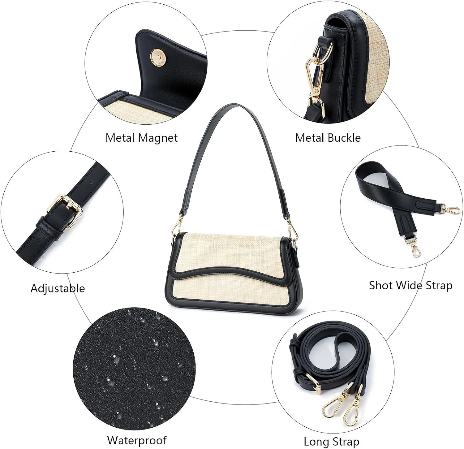 Telena Shoulder Bag for Women Vegan Leather Women's Shoulder Purses Handbags with 2 Removable Strap Crossbody Bag Purses