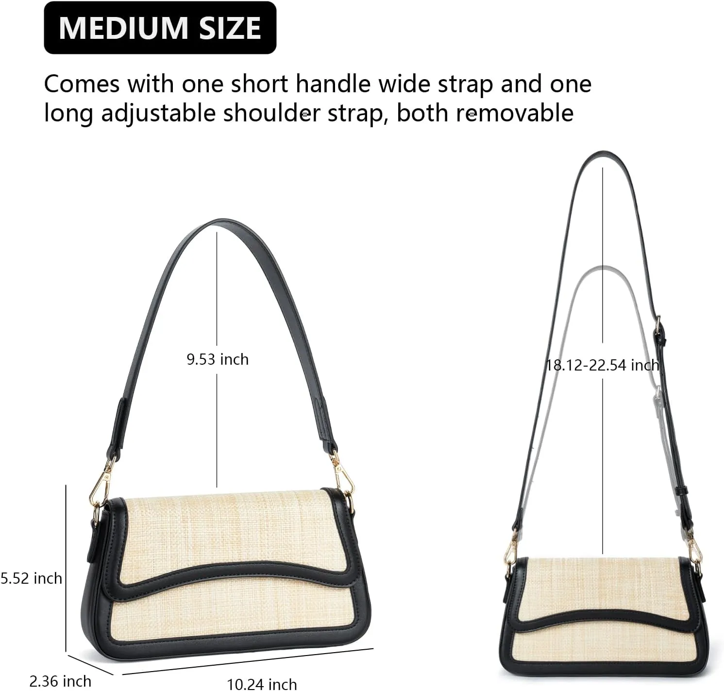 Telena Shoulder Bag for Women Vegan Leather Women's Shoulder Purses Handbags with 2 Removable Strap Crossbody Bag Purses
