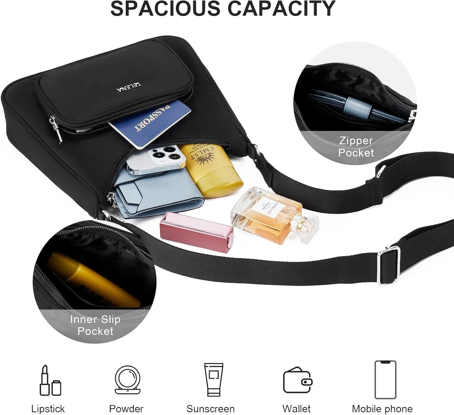 Telena Travel Crossbody Purses for Women with Detachable Coin Purse, Small Crossbody Bags for Women Hiking