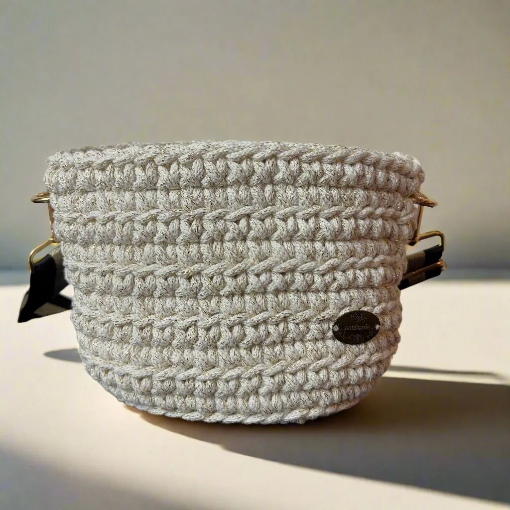 The Maya (Small) – Handmade Crochet Crossbody Bag in Shiny Ivory