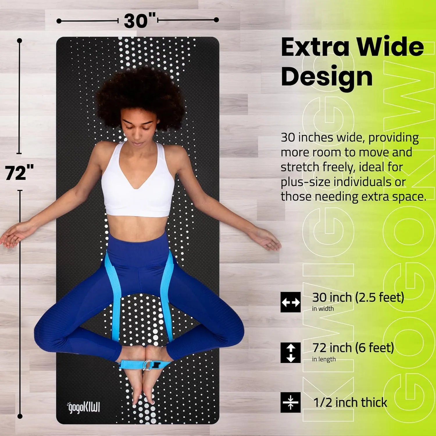 Thick Yoga Mat w/Carrying Strap (72“L x 30"W) for Men & Women - Non Slip Extra Wide and Long Fitness & Exercise Mat for Home Gym Workout, Floor, Pilates, and Stretching