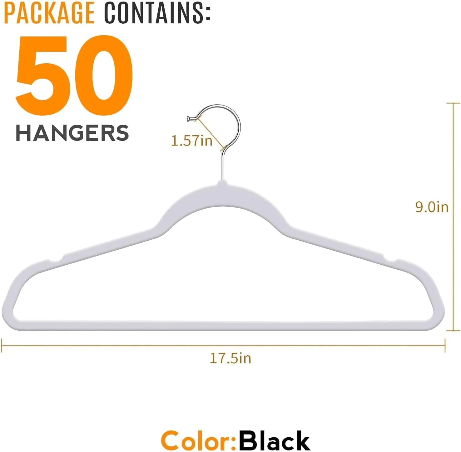 TIMMY 50 Plastic Hangers 17.7 Inch Non-Slip, Space Saving Closet Organizers, Heavy Duty Slim Hangers for Pants, Shirts, Coats (Grey, Ultra Thin & Durable)