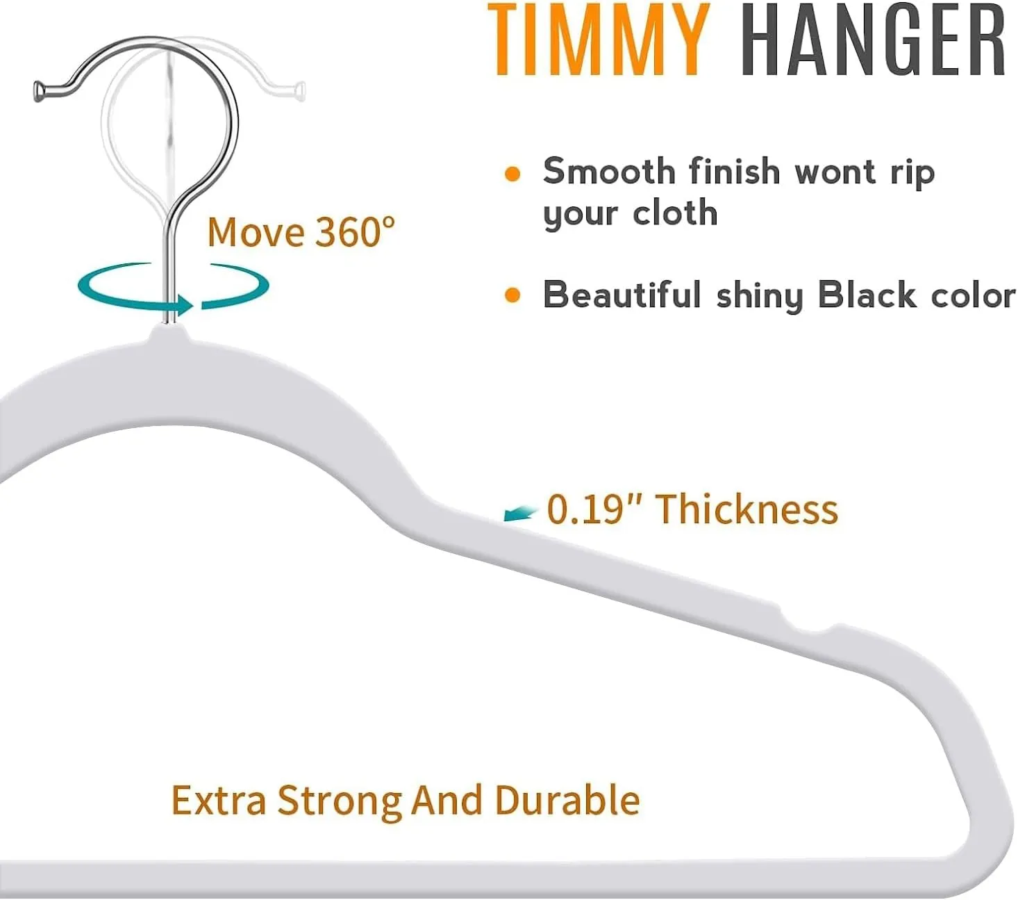 TIMMY 50 Plastic Hangers 17.7 Inch Non-Slip, Space Saving Closet Organizers, Heavy Duty Slim Hangers for Pants, Shirts, Coats (Grey, Ultra Thin & Durable)