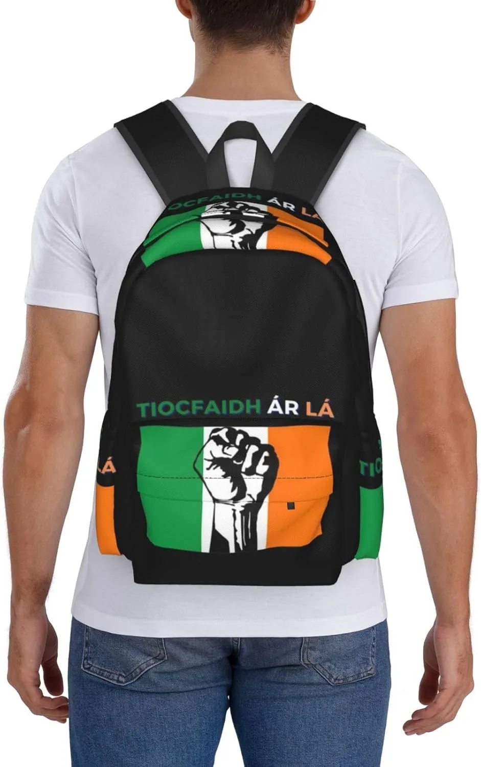 Tiocfaidh ár lá irish flag green white orange raised fist Backpack Large Capacity Backpack Lightweight Double Shoulder Bag For Women Men Travel