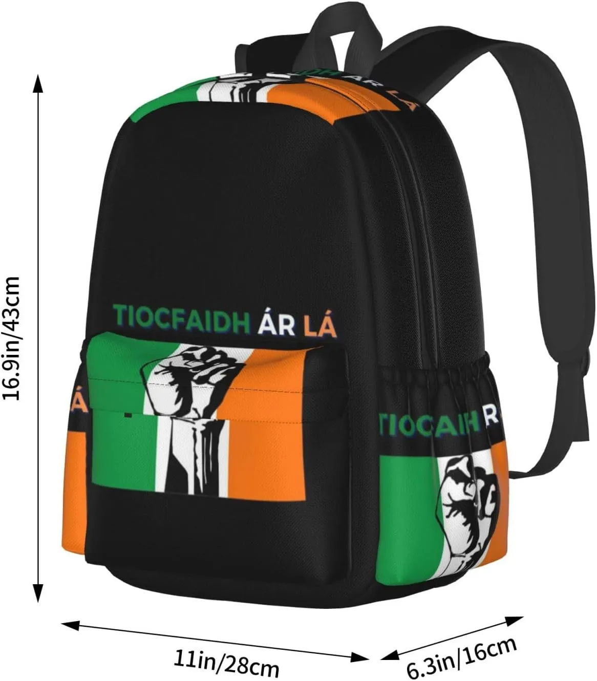 Tiocfaidh ár lá irish flag green white orange raised fist Backpack Large Capacity Backpack Lightweight Double Shoulder Bag For Women Men Travel