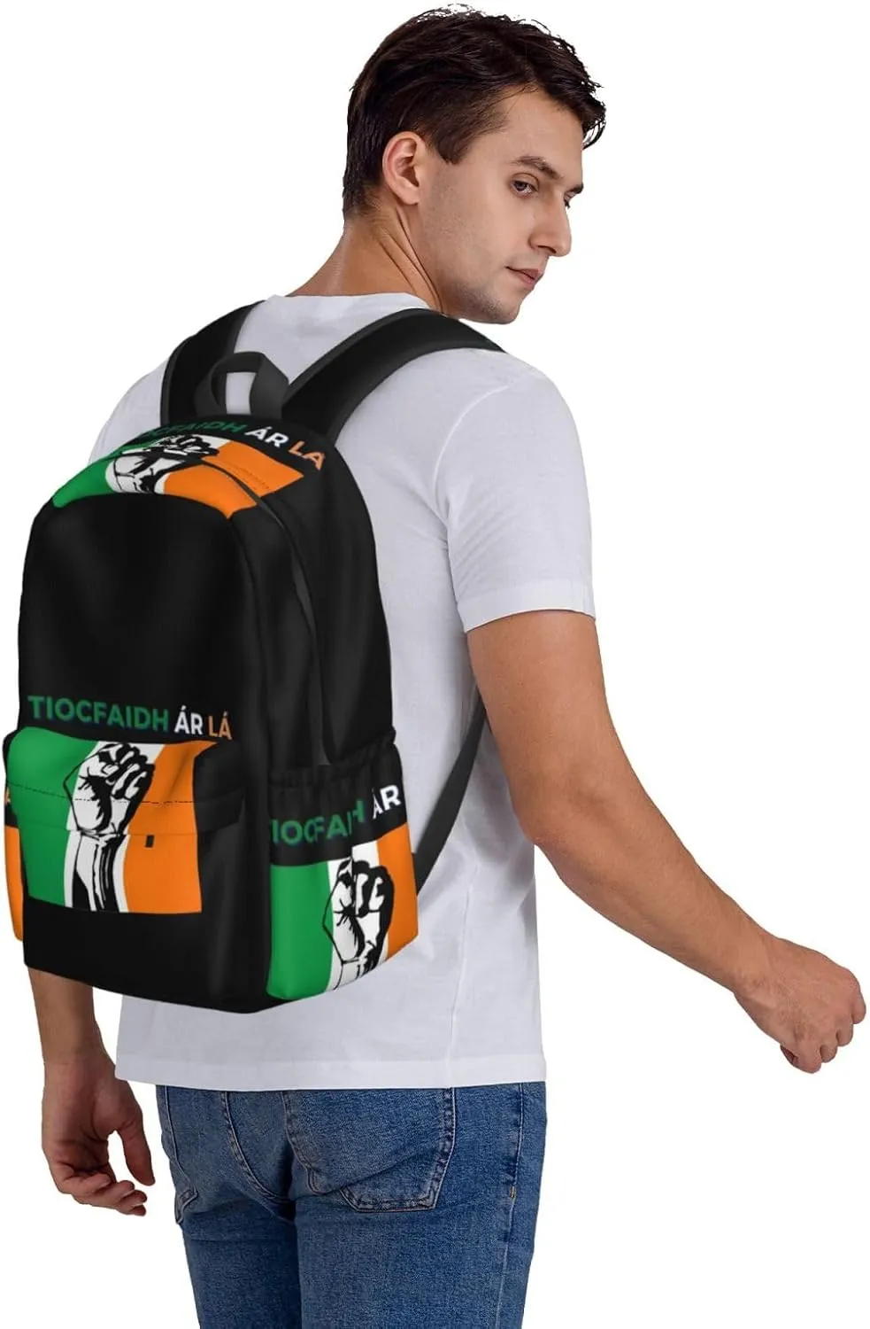 Tiocfaidh ár lá irish flag green white orange raised fist Backpack Large Capacity Backpack Lightweight Double Shoulder Bag For Women Men Travel