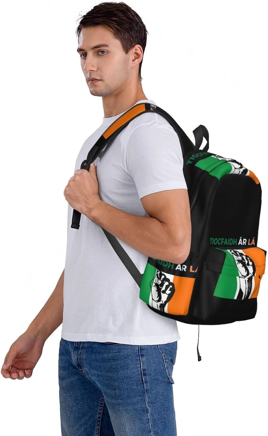 Tiocfaidh ár lá irish flag green white orange raised fist Backpack Large Capacity Backpack Lightweight Double Shoulder Bag For Women Men Travel