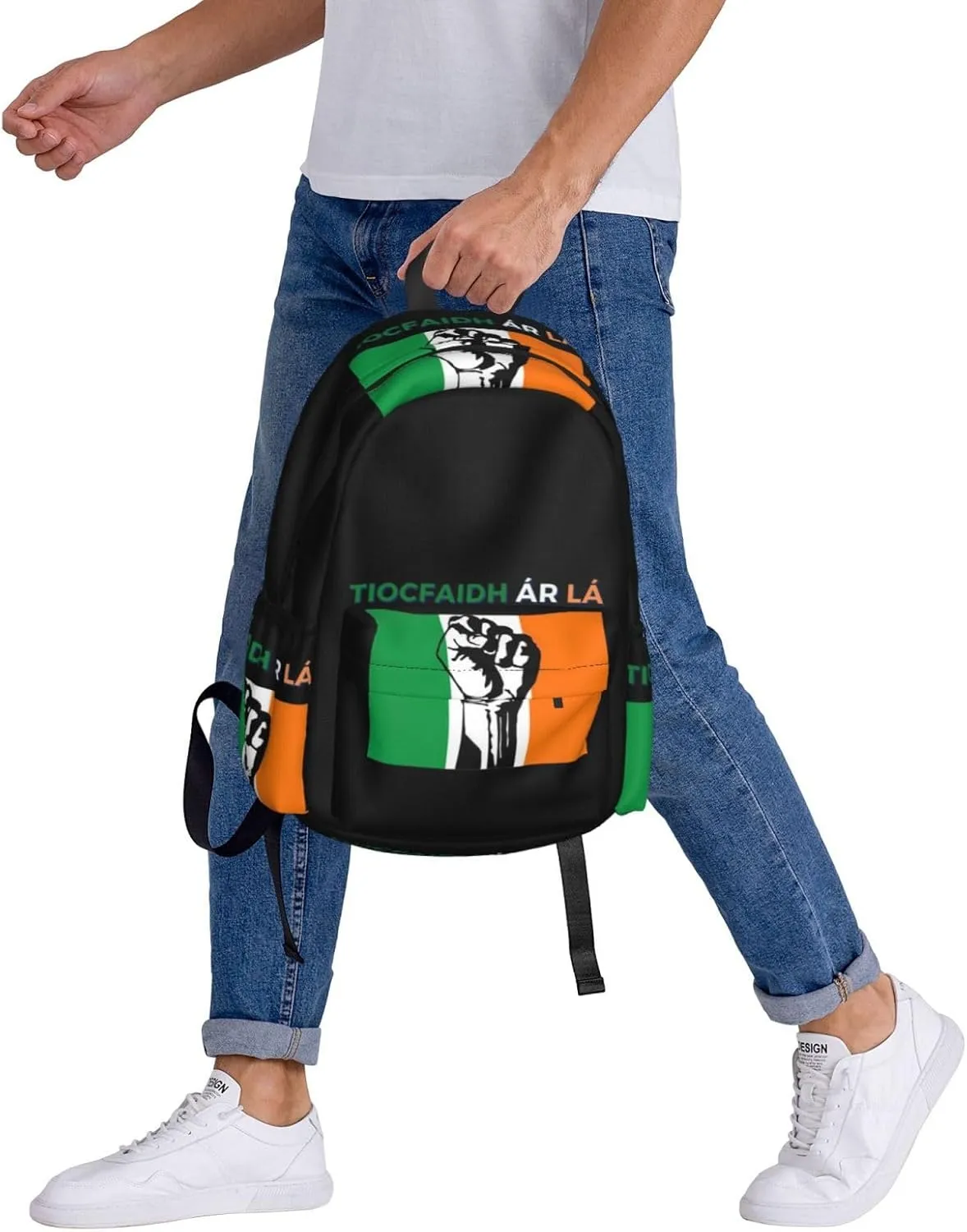 Tiocfaidh ár lá irish flag green white orange raised fist Backpack Large Capacity Backpack Lightweight Double Shoulder Bag For Women Men Travel