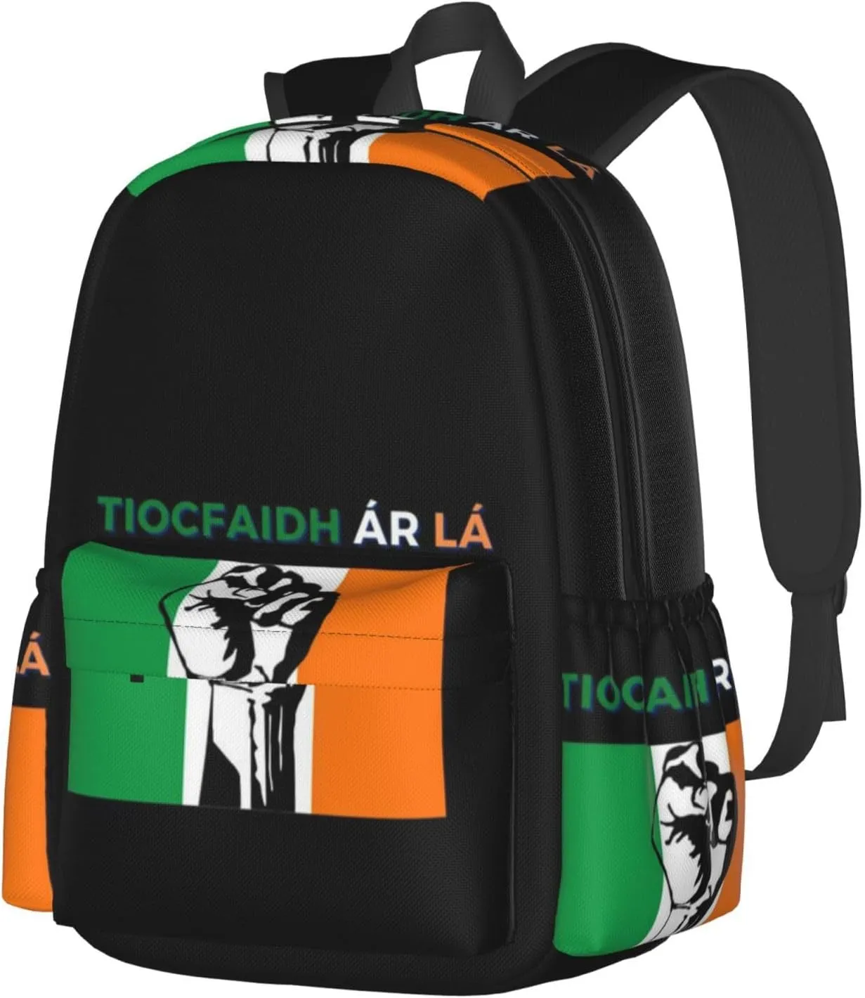 Tiocfaidh ár lá irish flag green white orange raised fist Backpack Large Capacity Backpack Lightweight Double Shoulder Bag For Women Men Travel