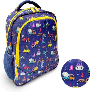 Toddler Backpack for Boys, Cute 13” Daycare PreSchool Kindergarten Elementary School Boy Backpacks, Water Bottle Pocket Holder, Insulated Padded Bags for Toddlers Kids Travel Bag, Blue Yellow Trucks