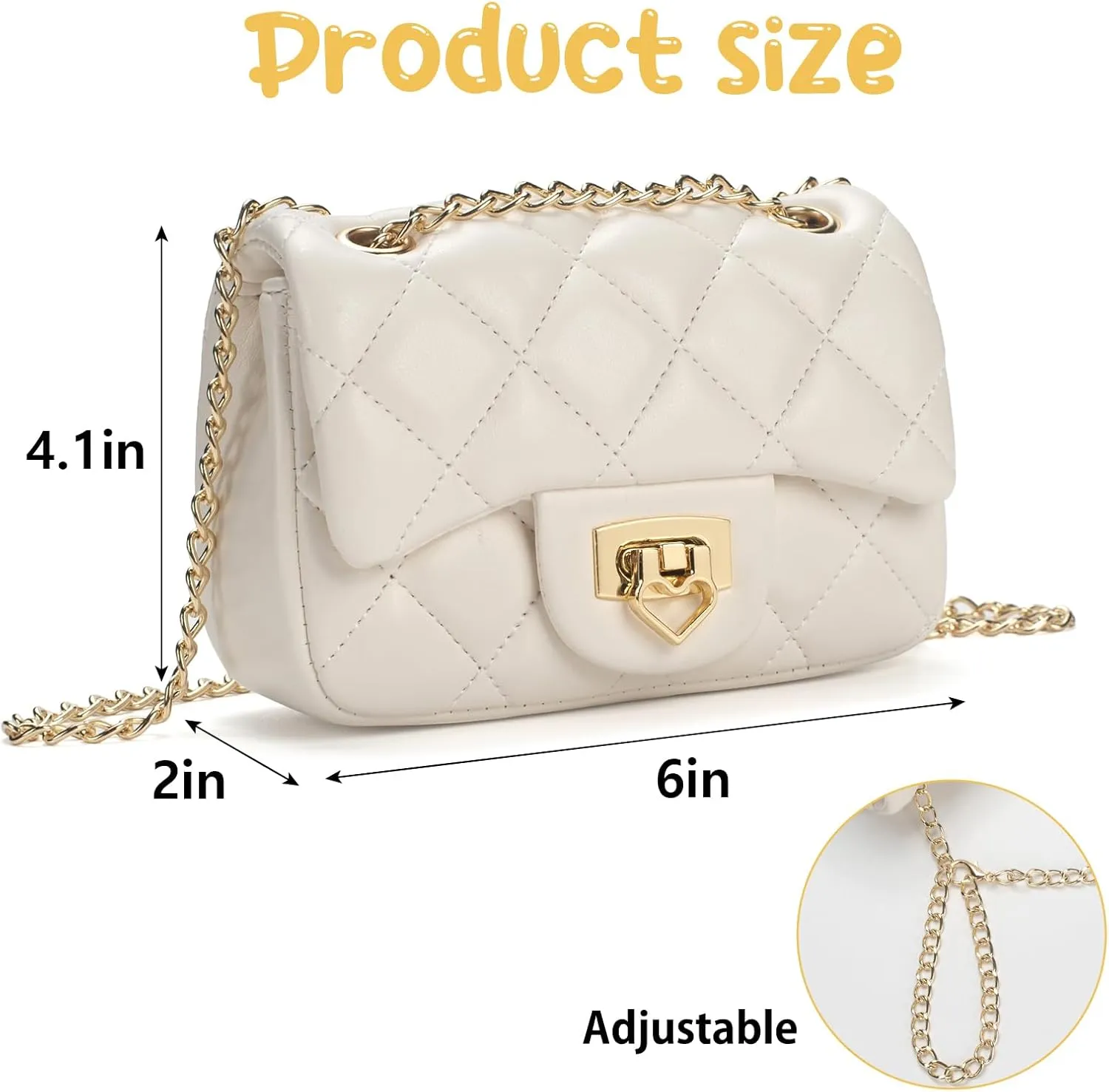 Toddler Purse for Girls Age 3-14, Heart Lock Kids Purse, Cute Crossbody Bag with Chain Strap