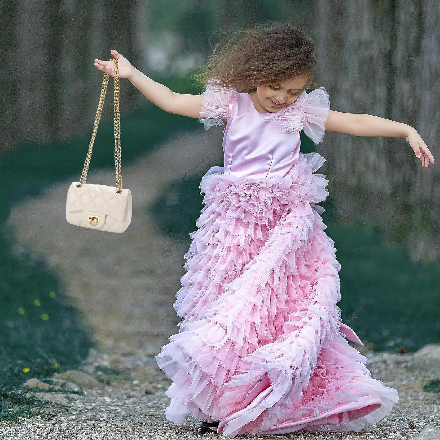 Toddler Purse for Girls Age 3-14, Heart Lock Kids Purse, Cute Crossbody Bag with Chain Strap