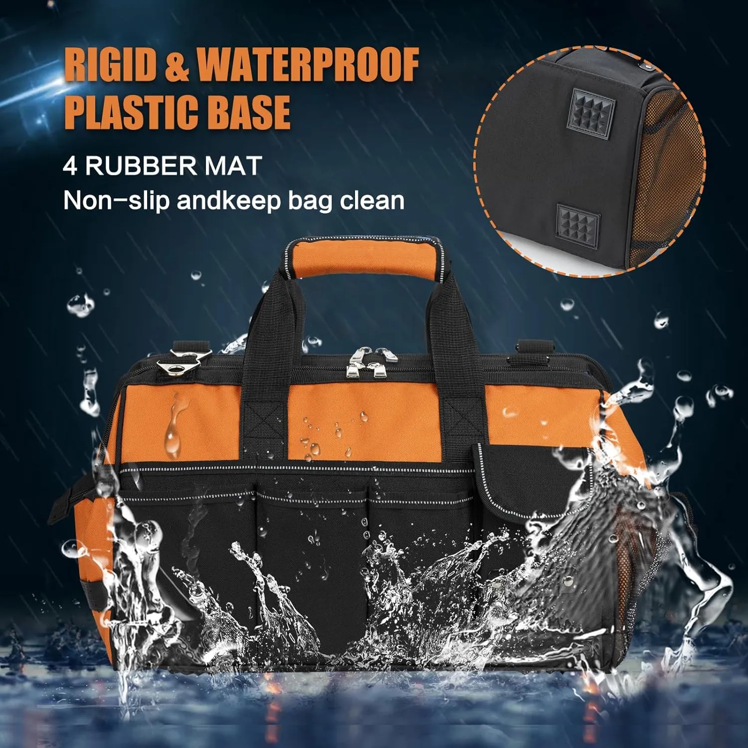 Tool Bag, 16 Inch Foldable Open Top Organizer for Easy Tool Access, Water-Resistant Construction, Electrician Tool Bag with Handle & Padded Adjustable Strap, Orange