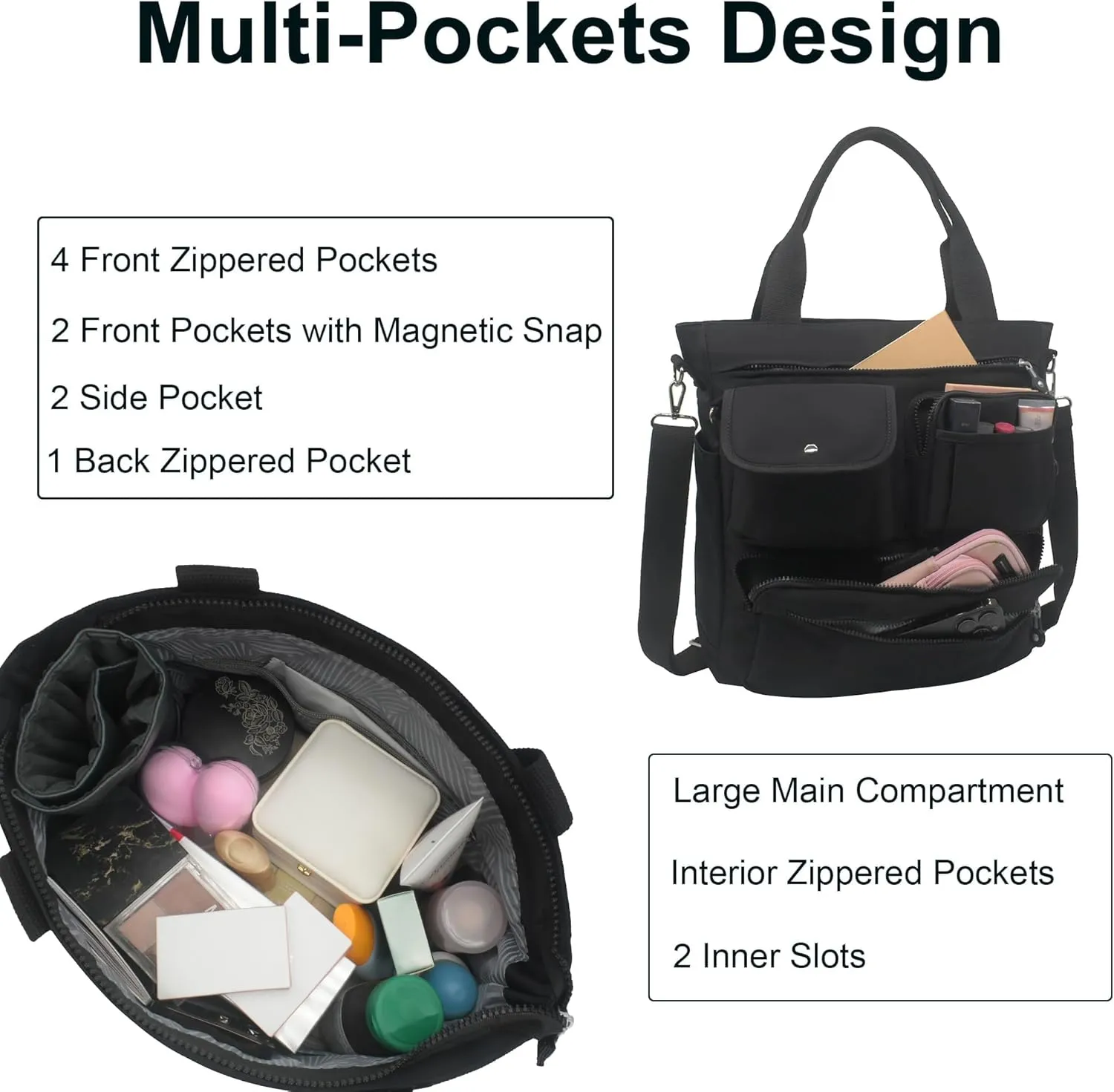 Tote Bag for Woman, Large Tote Bag with Multi Pockets, Work Shoulder Bag with Zipper for Office, Travel, Waterproof