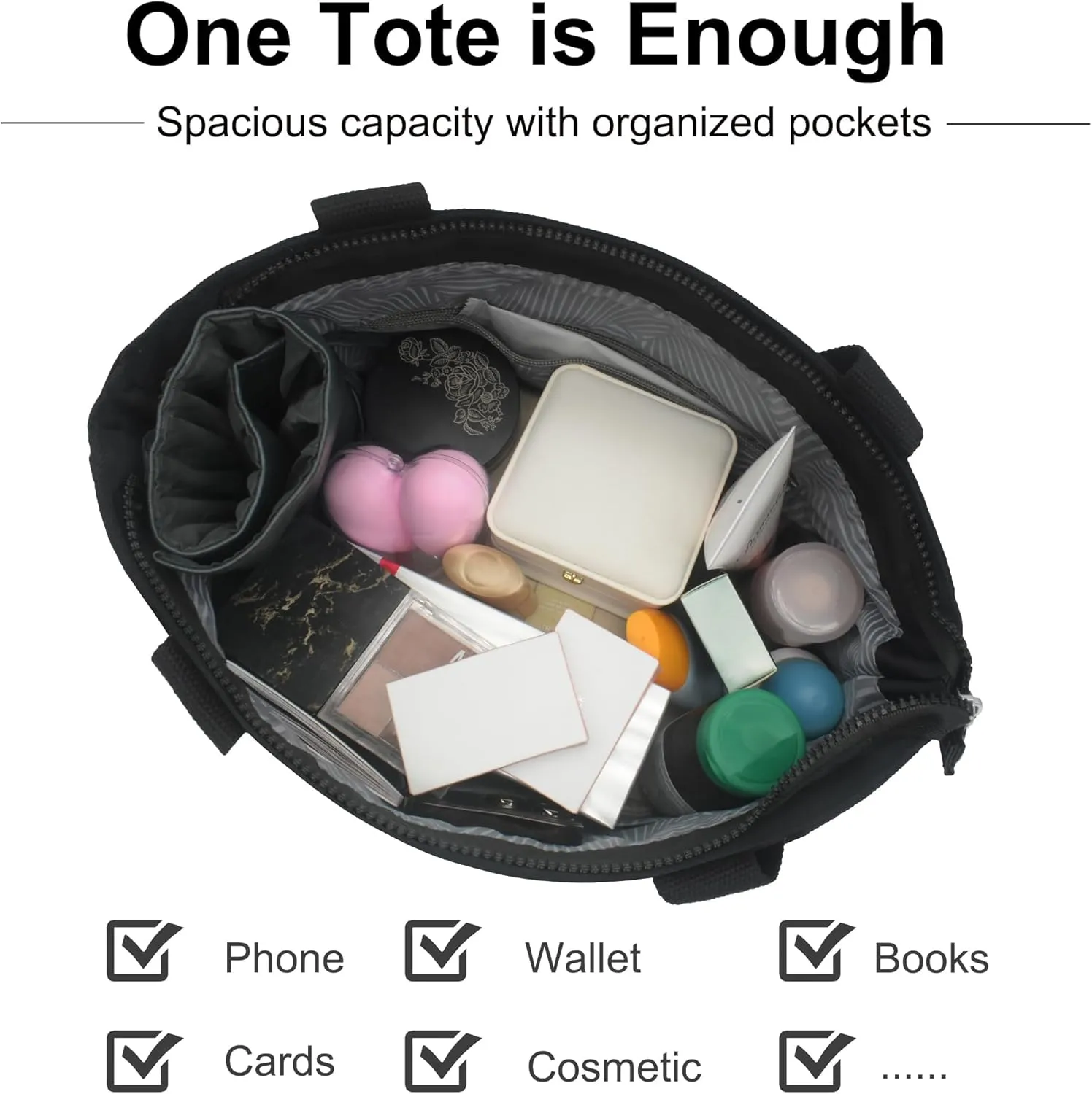 Tote Bag for Woman, Large Tote Bag with Multi Pockets, Work Shoulder Bag with Zipper for Office, Travel, Waterproof