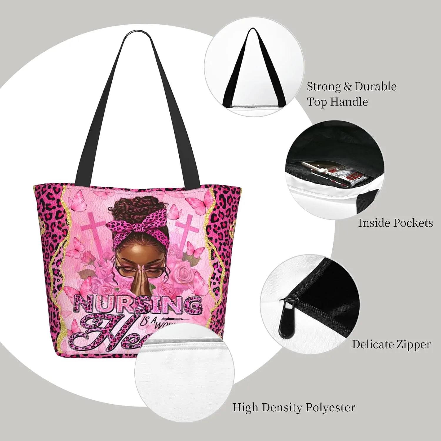 Tote Bag For Women, Tote Bag With Zipper Large Shoulder Bag For Women Travel, Work, Office, College, Nursing