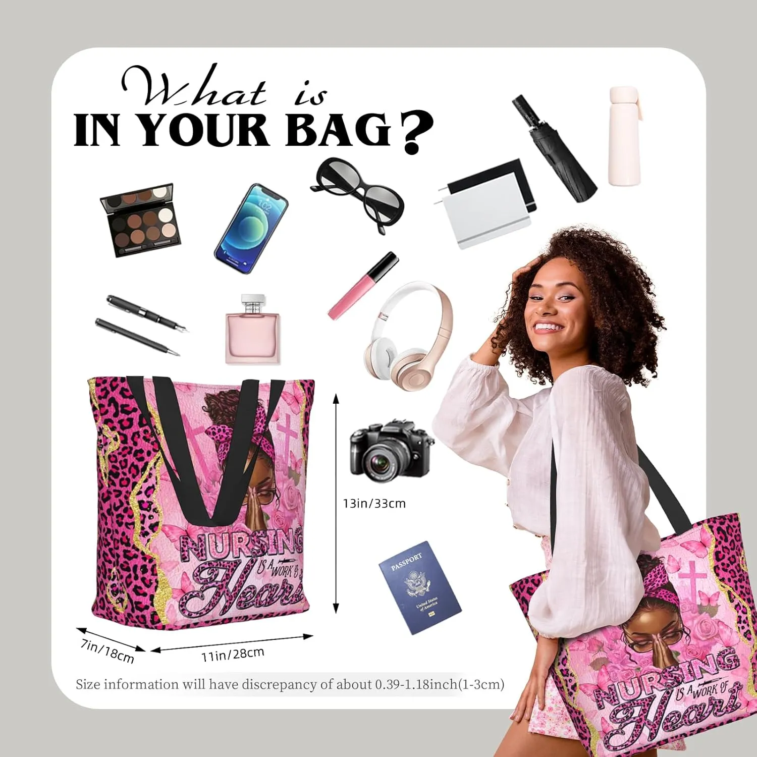 Tote Bag For Women, Tote Bag With Zipper Large Shoulder Bag For Women Travel, Work, Office, College, Nursing