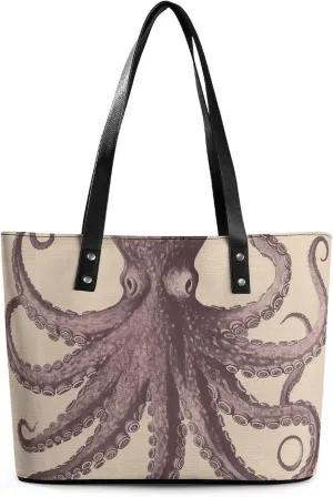 Tote Bag for Women Vintage Octopus Handbags Aesthetic Tote Fashion Shoulder Bags for Beach Work Travel