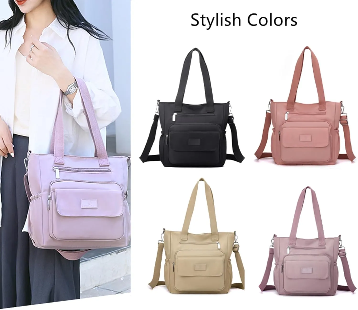 Tote Bag for Women with Zipper, Large Tote Bags with Compartments, Laptop Work Crossbody Shoulder Bag Travel Handbag