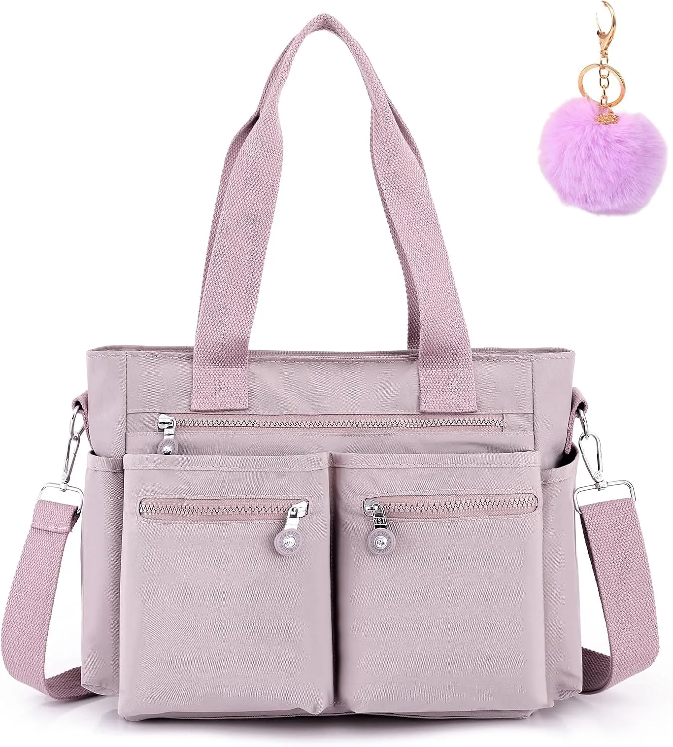 Tote Bag for Women With Zipper Pockets Include Ball Bag Charm, Laptop Crossbody Purses Handbags for Work Church