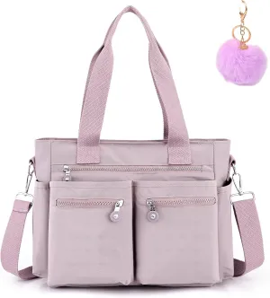 Tote Bag for Women With Zipper Pockets Include Ball Bag Charm, Laptop Crossbody Purses Handbags for Work Church