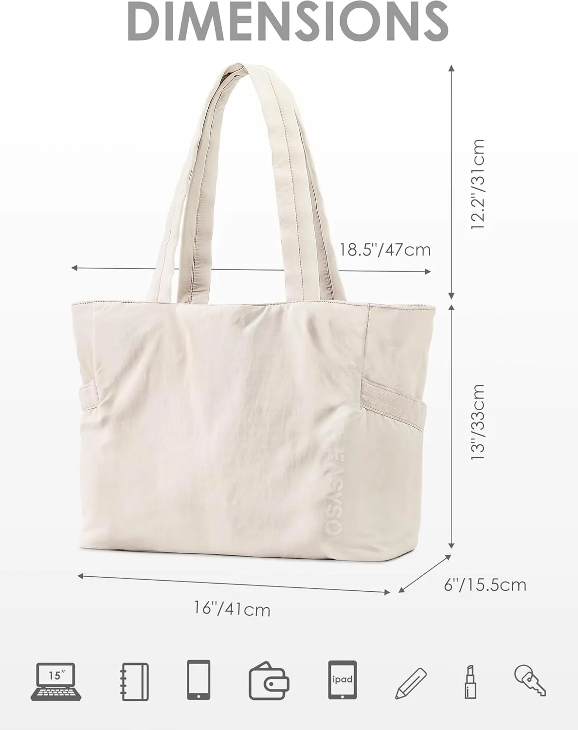 Tote Bag for Women,Puffer Travel Tote Bags with Zipper, Quilted Handbag with Compartments for Travel Work Sport, Beige