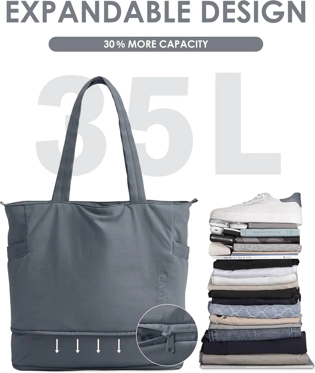Tote Bag for Women,Puffer Work Bags with Zipper Compartments, Expandable Handbag for Travel Work Sport