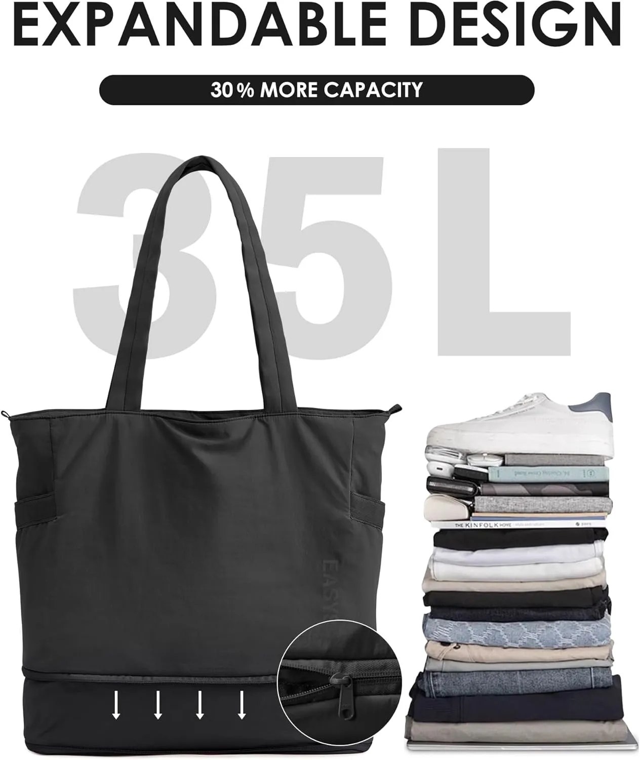 Tote Bag for Women,Puffer Work Bags with Zipper Compartments, Expandable Handbag for Travel Work Sport