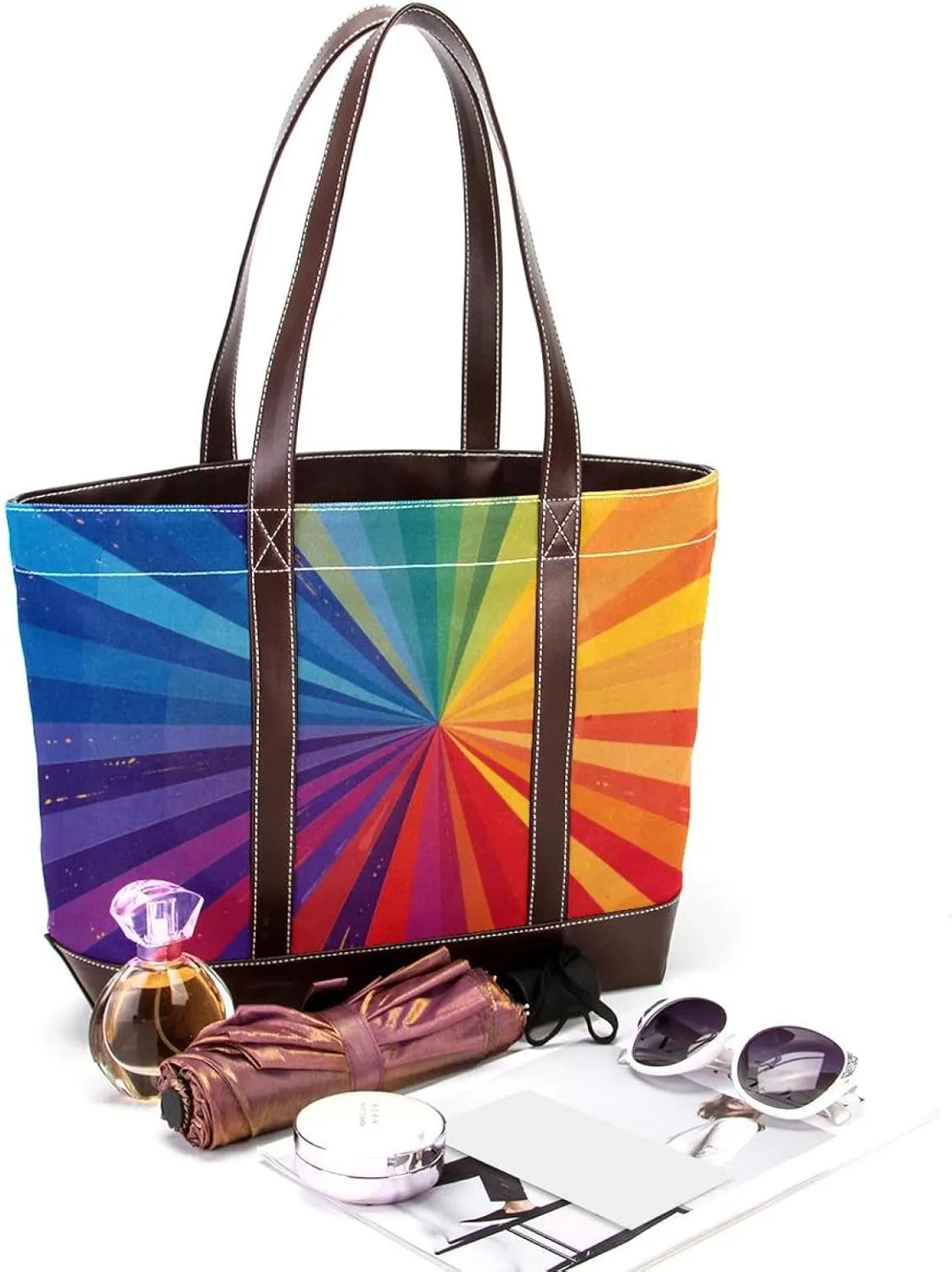 Tote Bag, Large Tote Bag, Women's Tote Handbags, Rainbow Lines Stripes Modern Art, Womens Tote Bags for Work