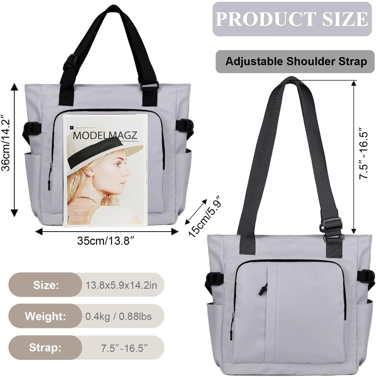 Tote Bag, Waterproof Nylon Shoulder Bags Laptop Work Bag Multi Pockets Teacher Purses and Handbags for Women Men