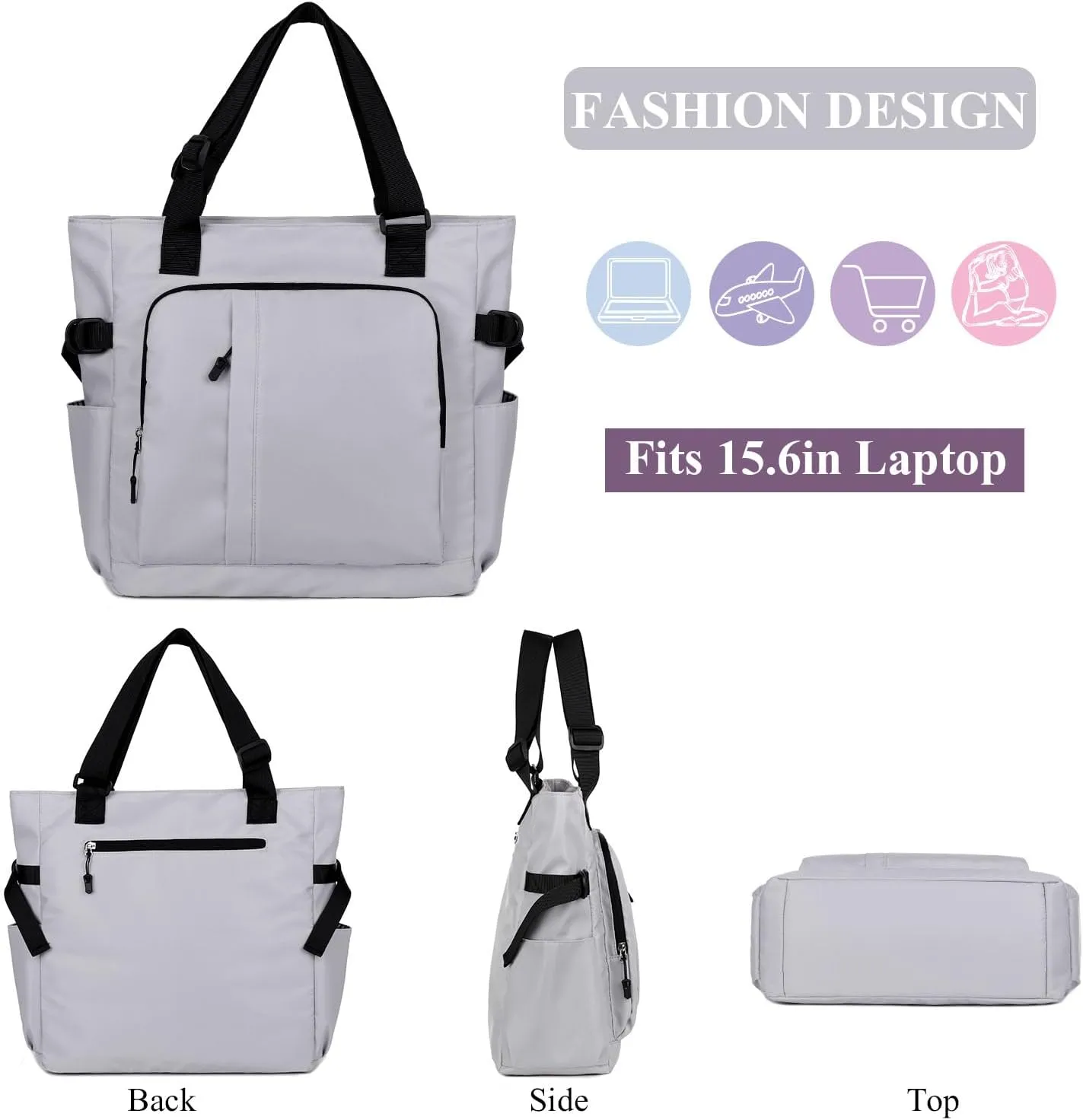 Tote Bag, Waterproof Nylon Shoulder Bags Laptop Work Bag Multi Pockets Teacher Purses and Handbags for Women Men