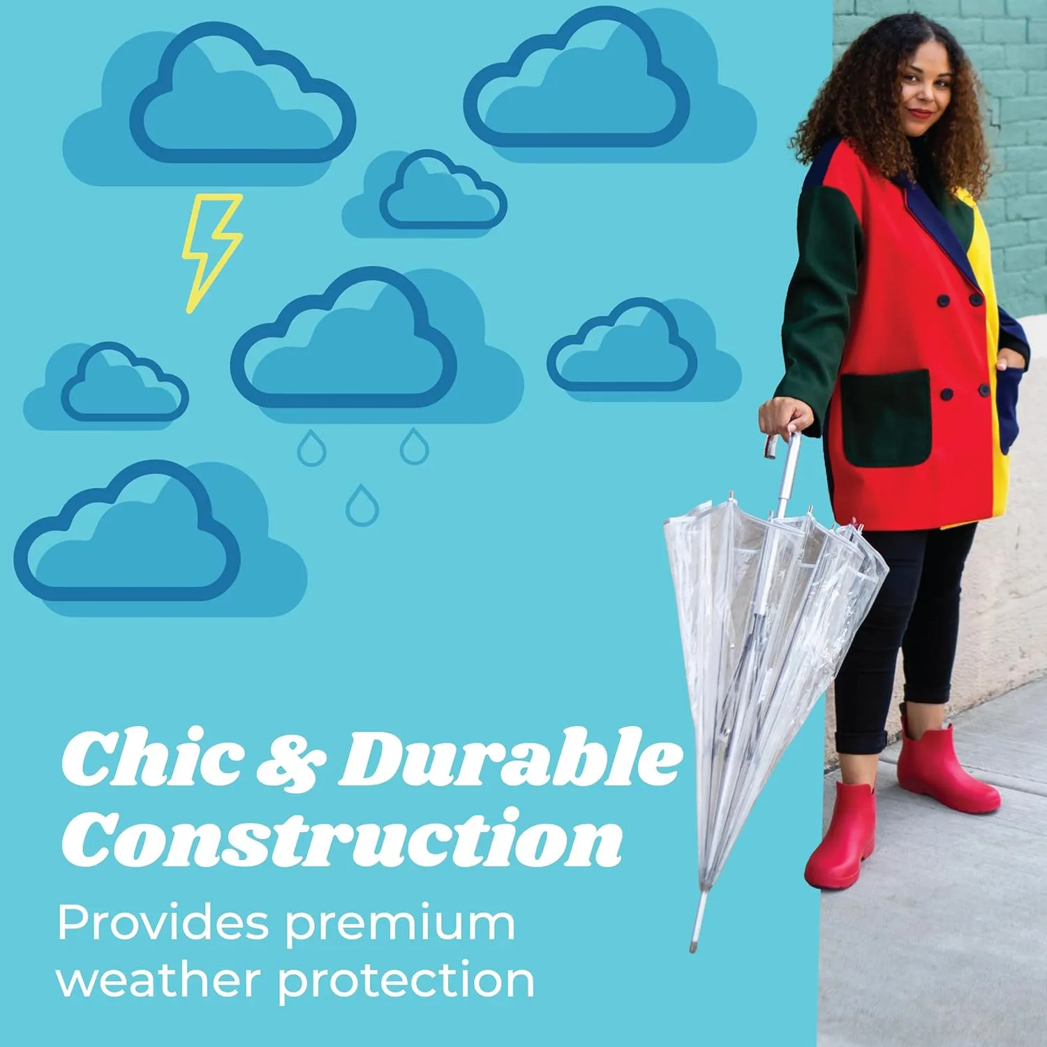 totes Adult Clear Bubble Umbrella with Dome Canopy and Lightweight Wind and Rain Protection