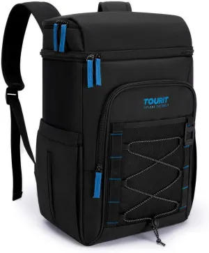 TOURIT Backpack Cooler Insulated Leak Proof 30 Can, 2 Thick Insulated Compartments Thermal Bag, Waterproof Lightweight Beach Travel Camping